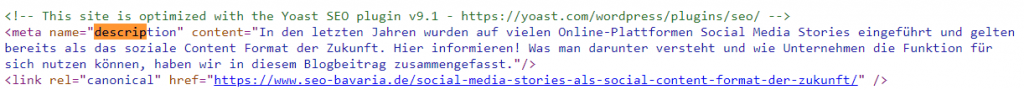Meta Descriptions Quellcode